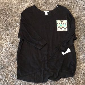 3/4 Sleeve Large Black High-Low Tunic New With Tag